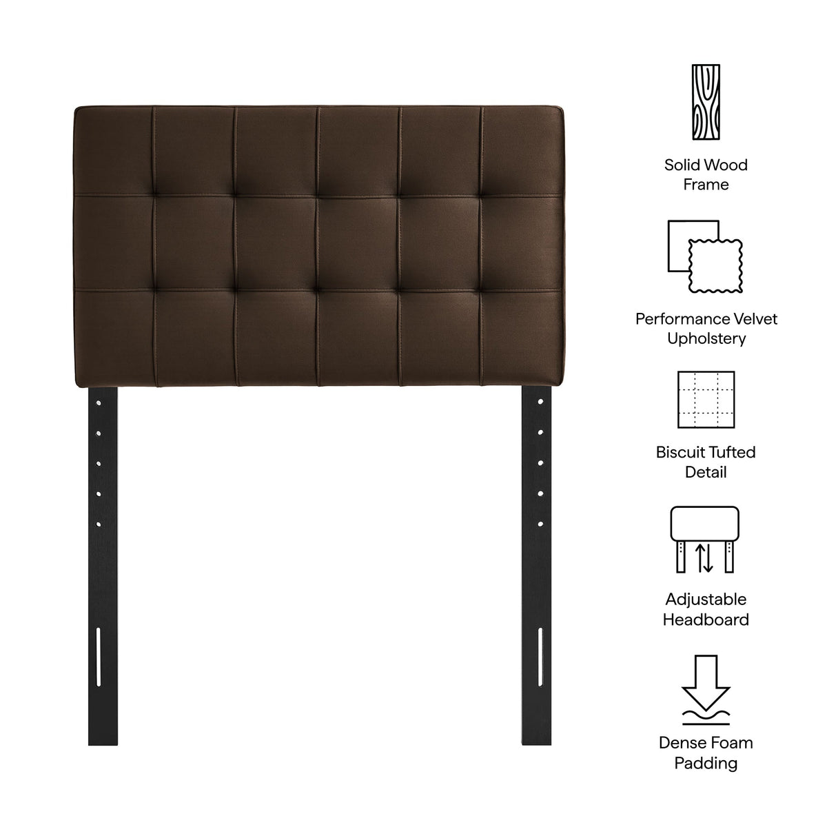 Lily Stain-Resistant Performance Velvet Headboard, brown tufted with solid wood frame by Modway on Tampa Home & Garden Store