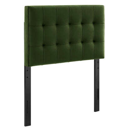 Lily stain-resistant velvet headboard emerald green with tufted pattern and black metal legs on Tampa Home & Garden Store