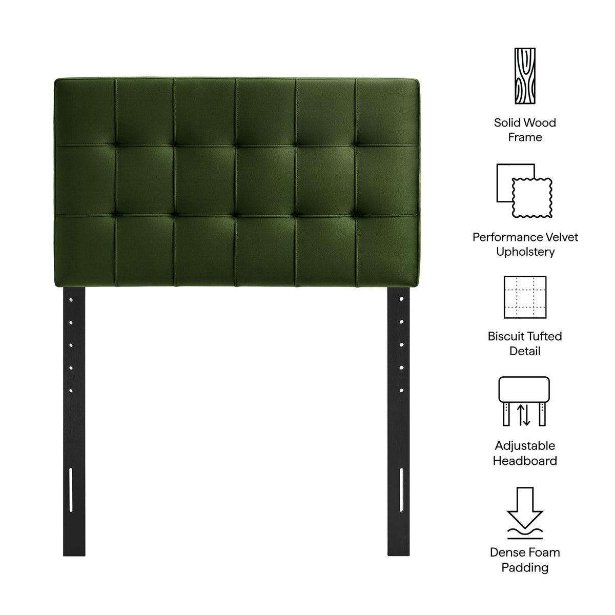 Lily Stain-Resistant Performance Velvet Headboard, green tufted, solid wood frame on Tampa Home & Garden Store
