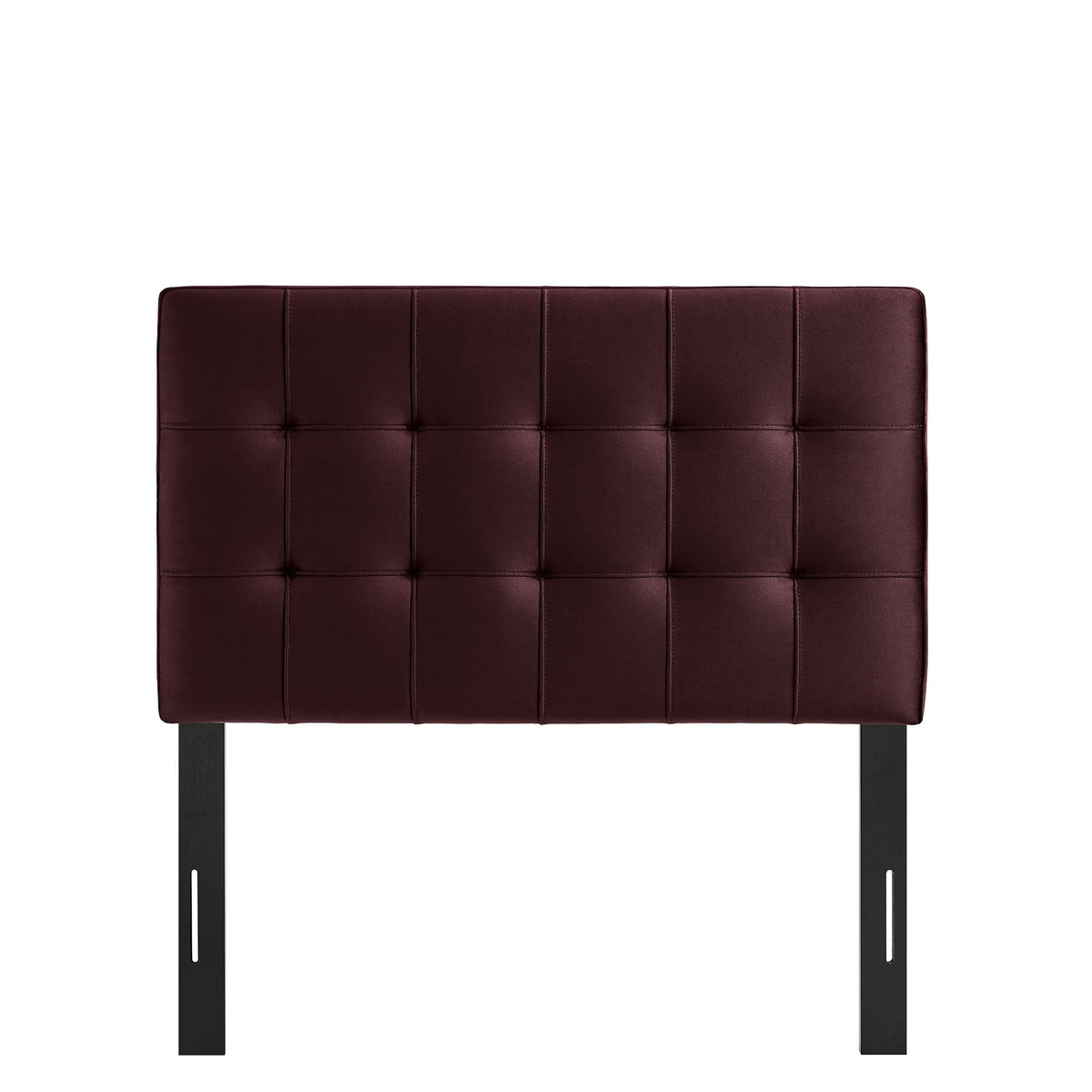 Lily headboard burgundy stain-resistant velvet with grid-tufted panels and metal legs on Tampa Home & Garden Store