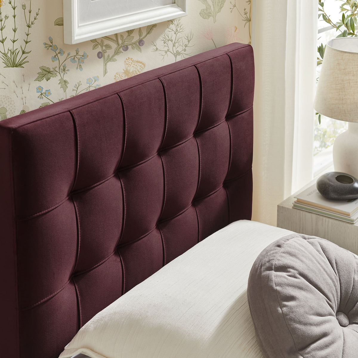 Lily stain-resistant velvet headboard in burgundy with vertical tufting by Modway on Tampa Home & Garden Store