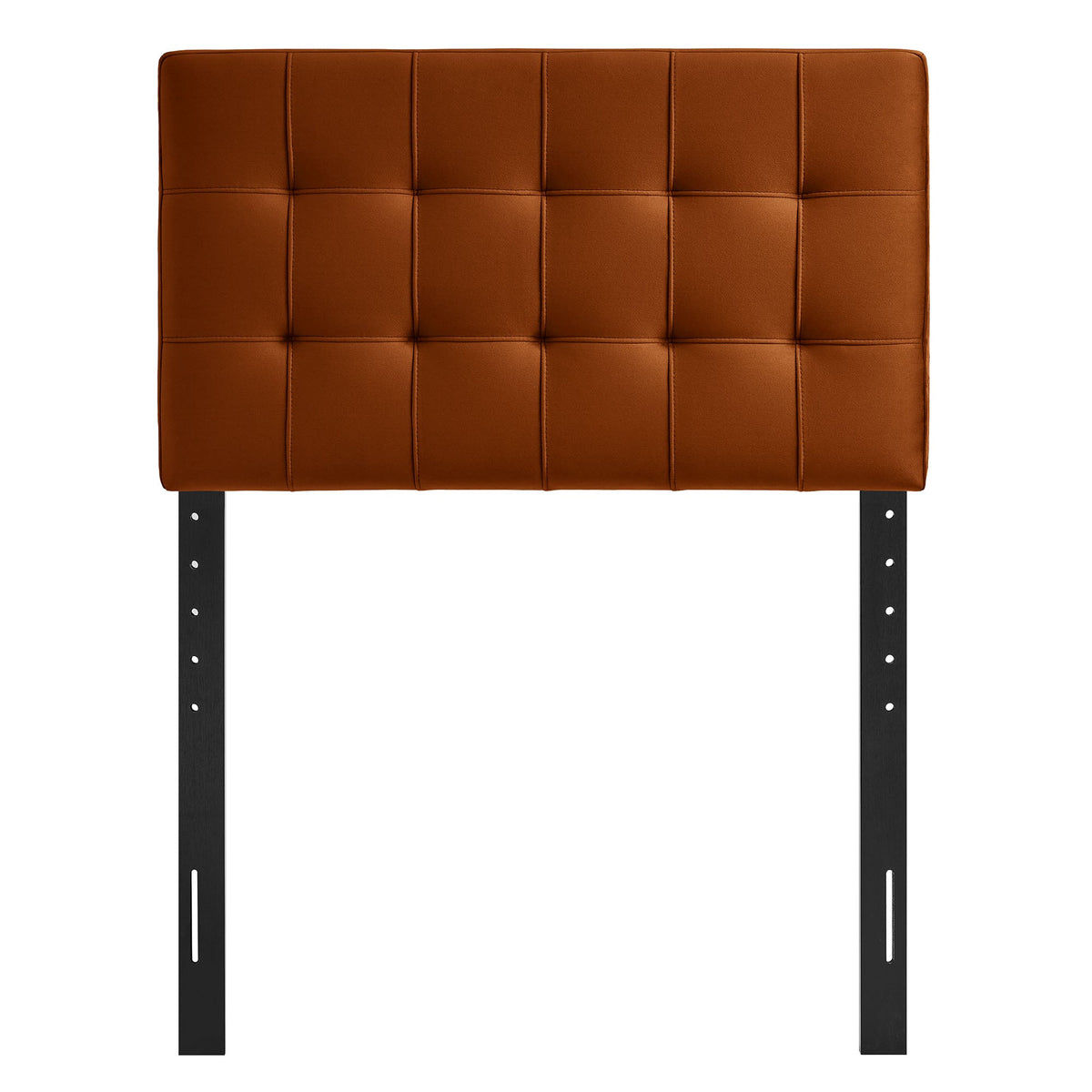 Lily stain-resistant velvet headboard caramel brown, square-tufted with black legs on Tampa Home & Garden Store