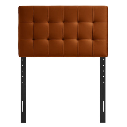 Lily stain-resistant velvet headboard caramel brown, square-tufted with black legs on Tampa Home & Garden Store