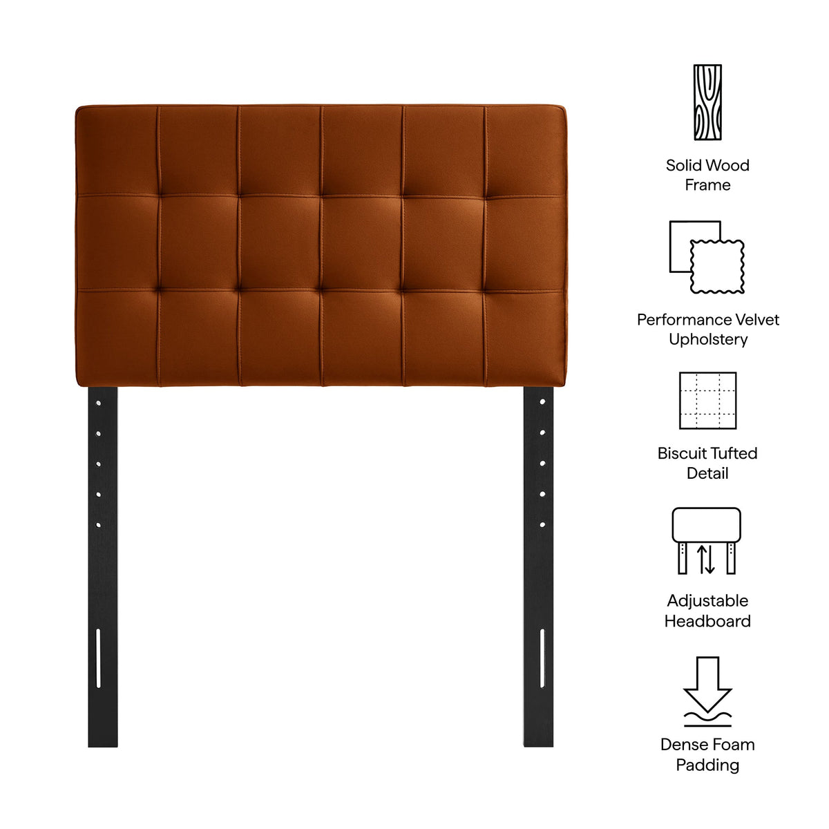 Lily Stain-Resistant Performance Velvet Headboard with burnt-orange tufted upholstery by Modway on Tampa Home & Garden Store