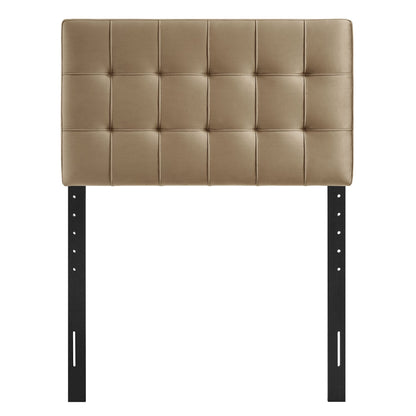 Lily stain-resistant velvet headboard in tan, tufted grid with black legs by Modway on Tampa Home & Garden Store