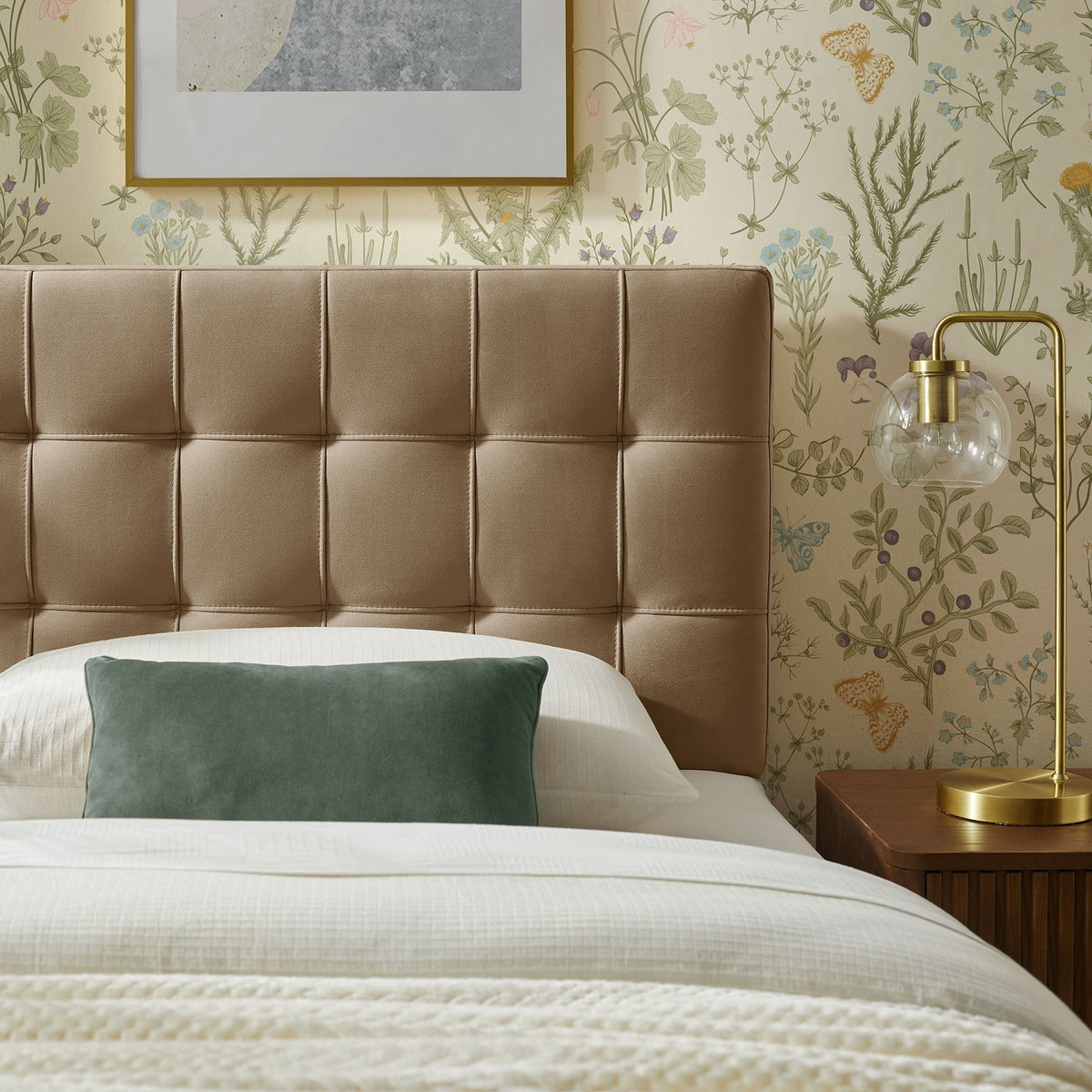 Lily stain-resistant performance velvet headboard in taupe with vertical tufting by Modway on Tampa Home & Garden Store