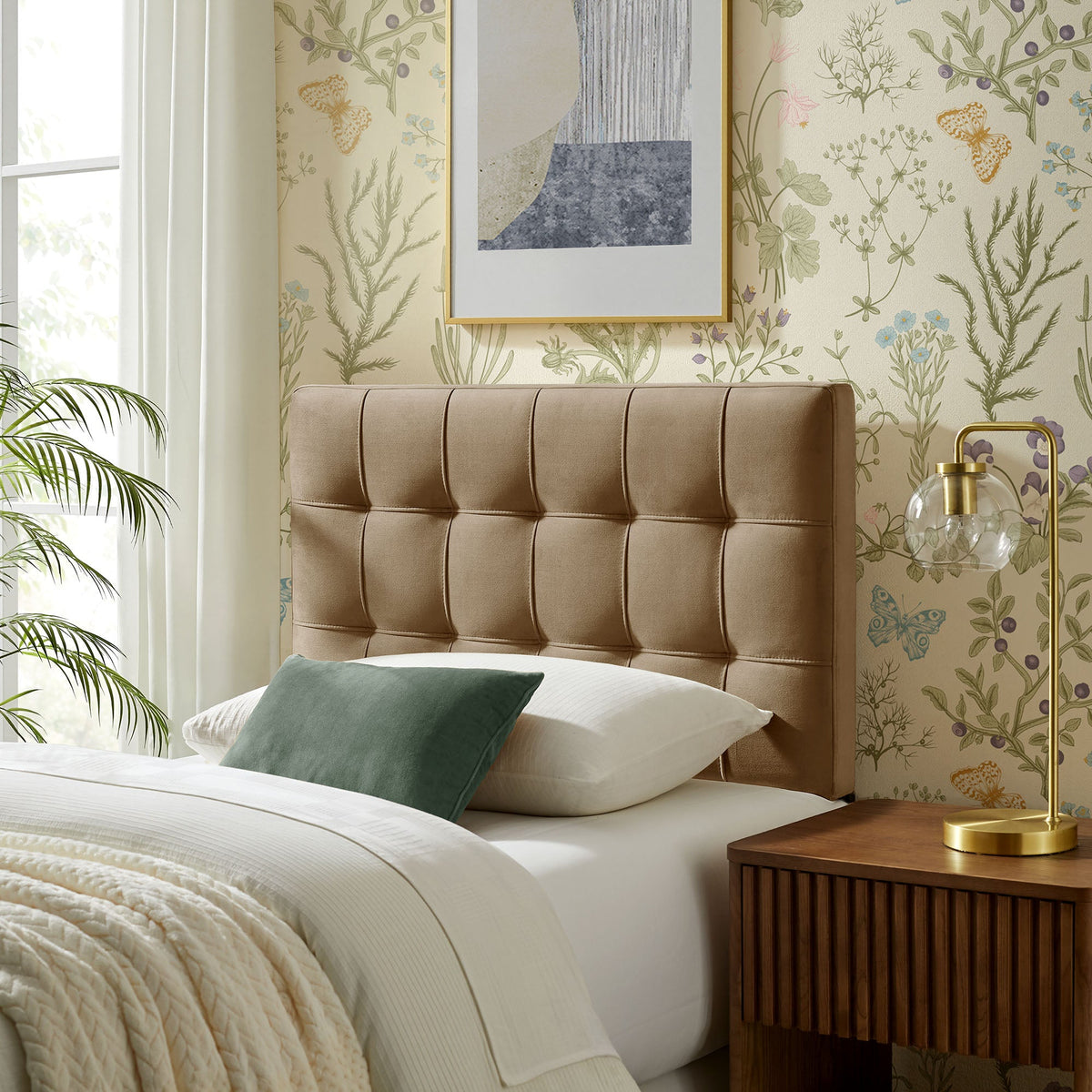 Lily Stain-Resistant Performance Velvet Headboard by Modway, tufted taupe velvet on Tampa Home & Garden Store