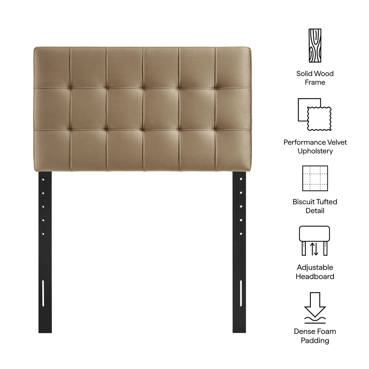 Lily Stain-Resistant Performance Velvet Headboard by Modway tan biscuit-tufted on Tampa Home & Garden Store