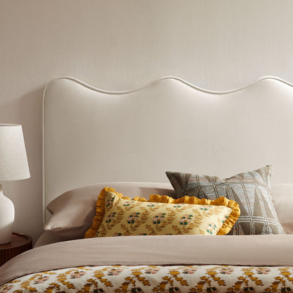 Athena stain-resistant velvet headboard in beige with a soft wavy edge by Modway on Tampa Home & Garden Store
