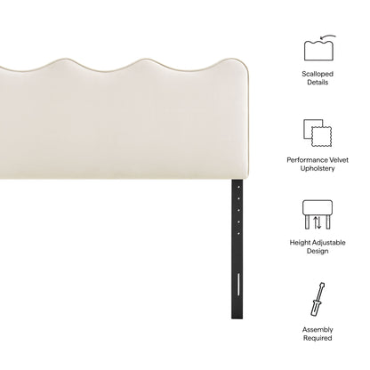 Athena Stain-Resistant Performance Velvet Headboard in ivory cream with scalloped edge on Tampa Home & Garden Store
