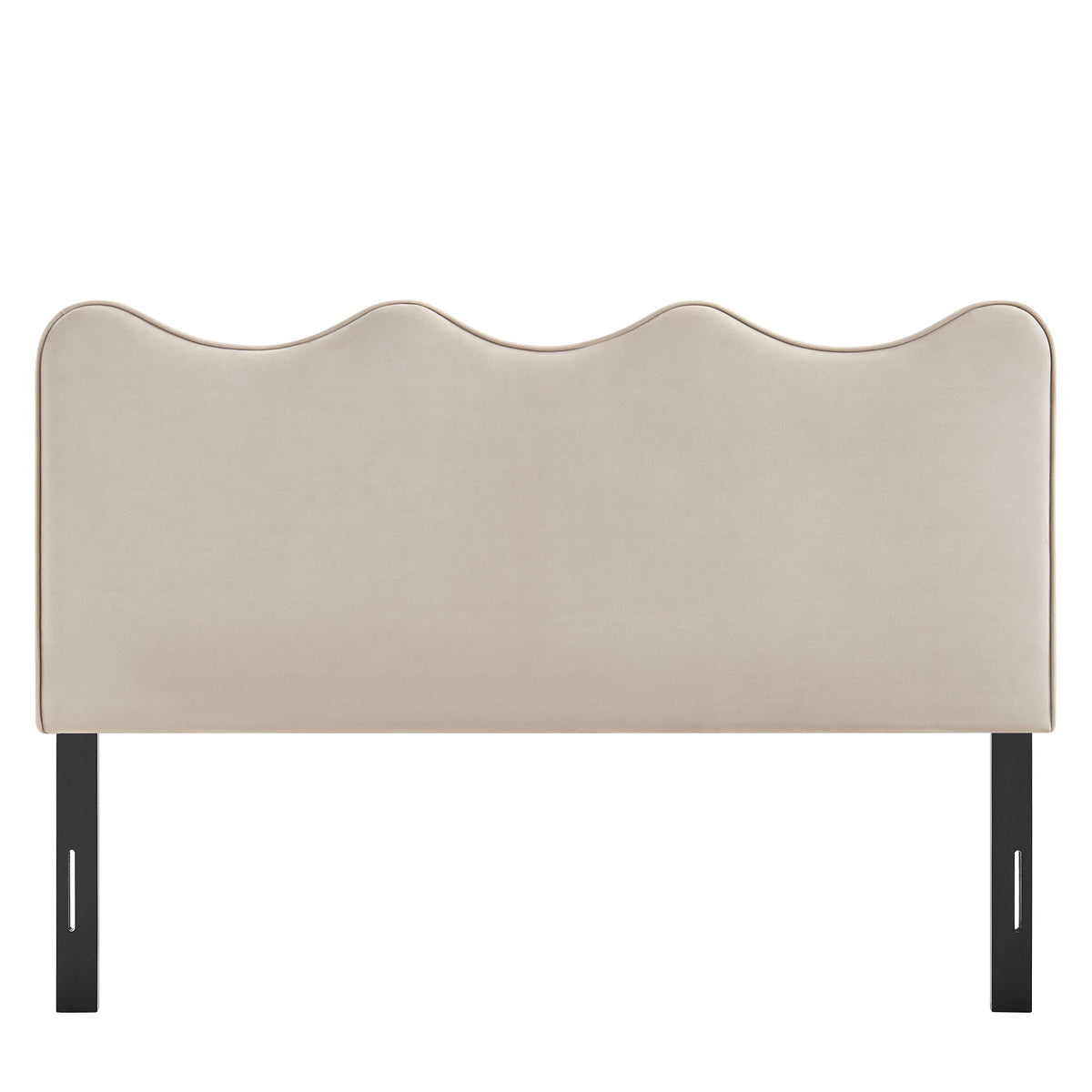 Athena Stain-Resistant Performance Velvet Headboard in beige with a scalloped wave edge on Tampa Home & Garden Store