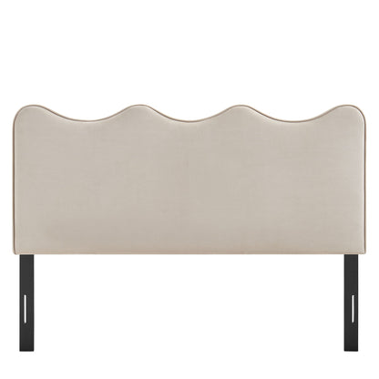 Athena Stain-Resistant Performance Velvet Headboard in beige with a scalloped wave edge on Tampa Home & Garden Store