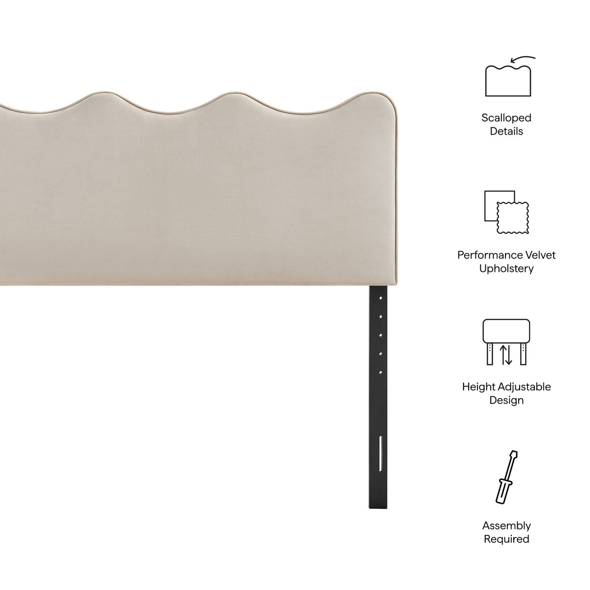 Athena stain-resistant performance velvet beige headboard with scalloped edge by Modway on Tampa Home & Garden Store