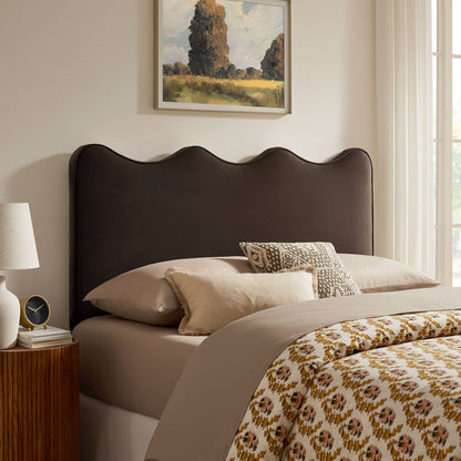 Athena stain-resistant performance velvet headboard in dark taupe with curved silhouette on Tampa Home & Garden Store