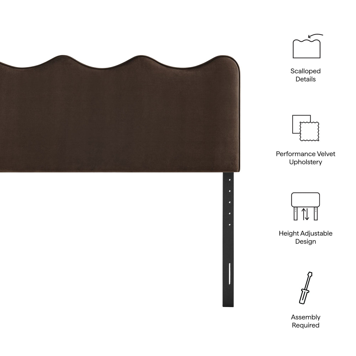 Athena stain-resistant performance velvet headboard brown with scalloped edge HouseOfZazla on Tampa Home & Garden Store