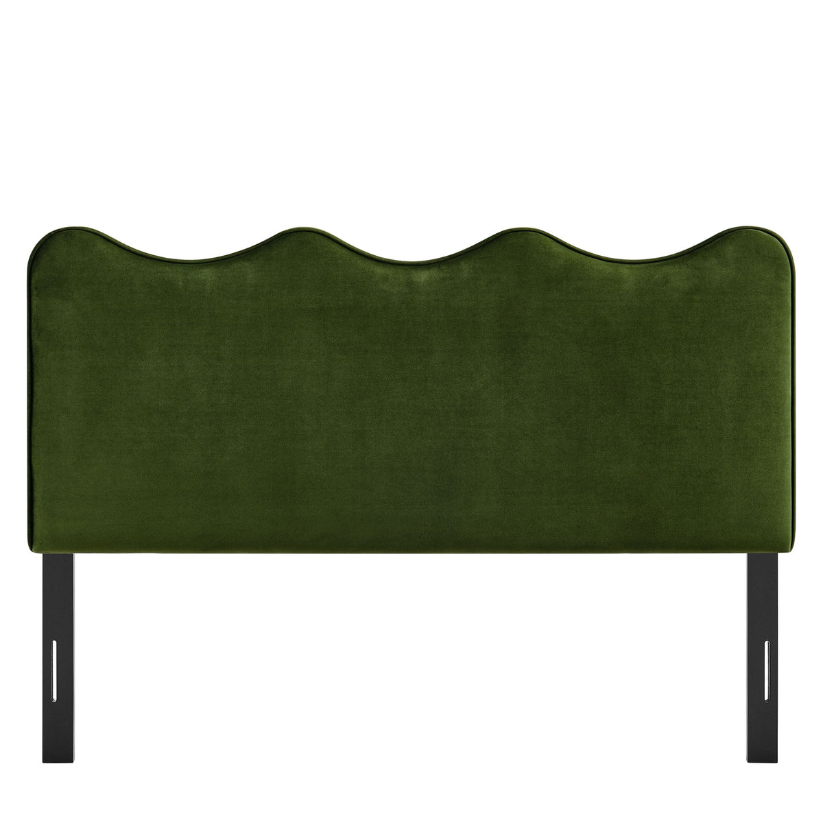 Athena Stain-Resist Velvet Headboard by Modway in green with wave top and black metal legs on Tampa Home & Garden Store