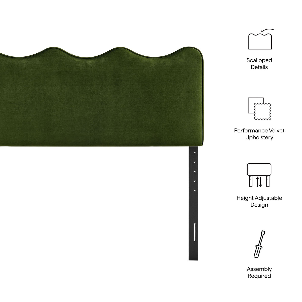 Athena stain-resistant velvet headboard in emerald green with scalloped edge by HouseOfZazla on Tampa Home & Garden Store