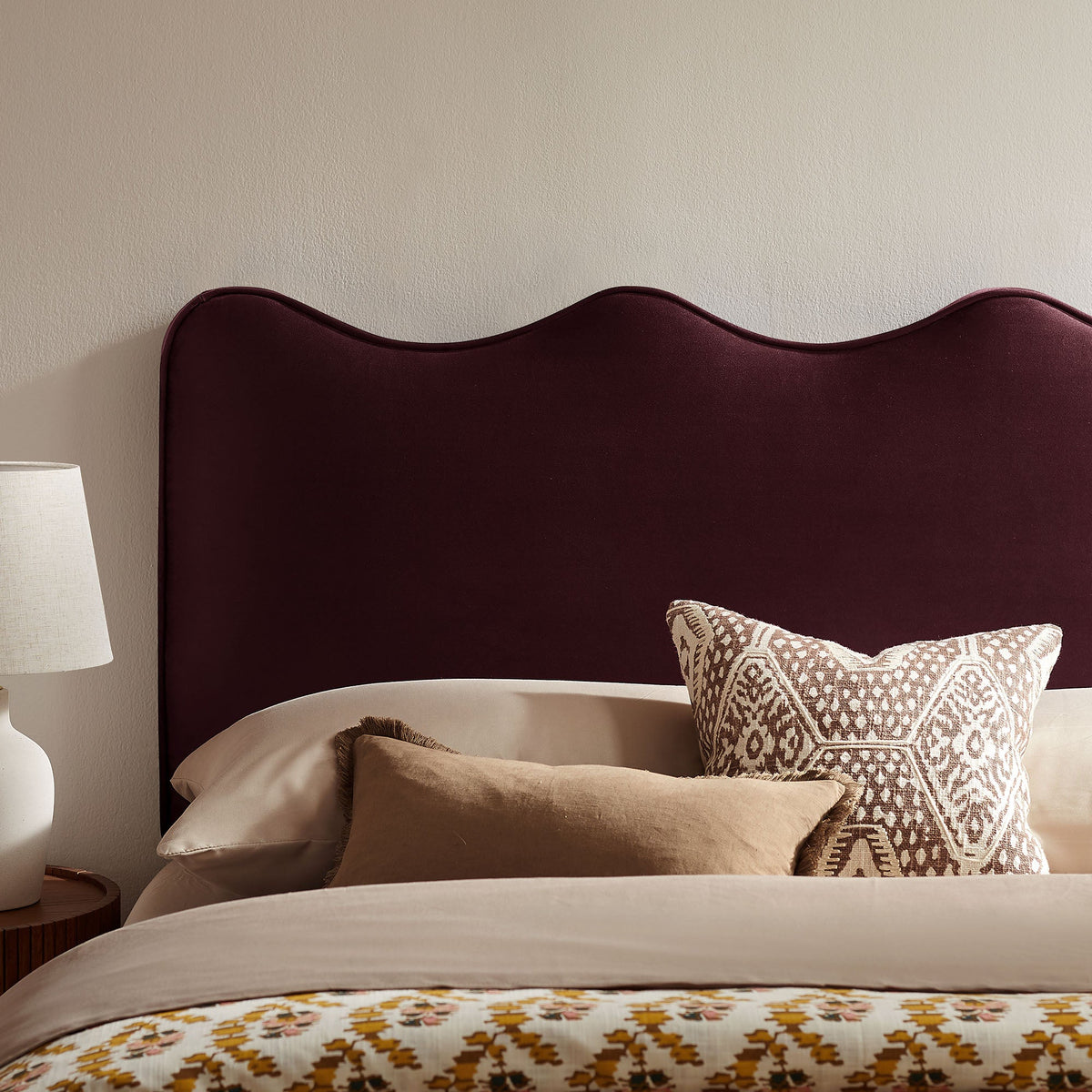 Athena stain-resistant velvet headboard in burgundy with scalloped top by HouseOfZazla on Tampa Home & Garden Store