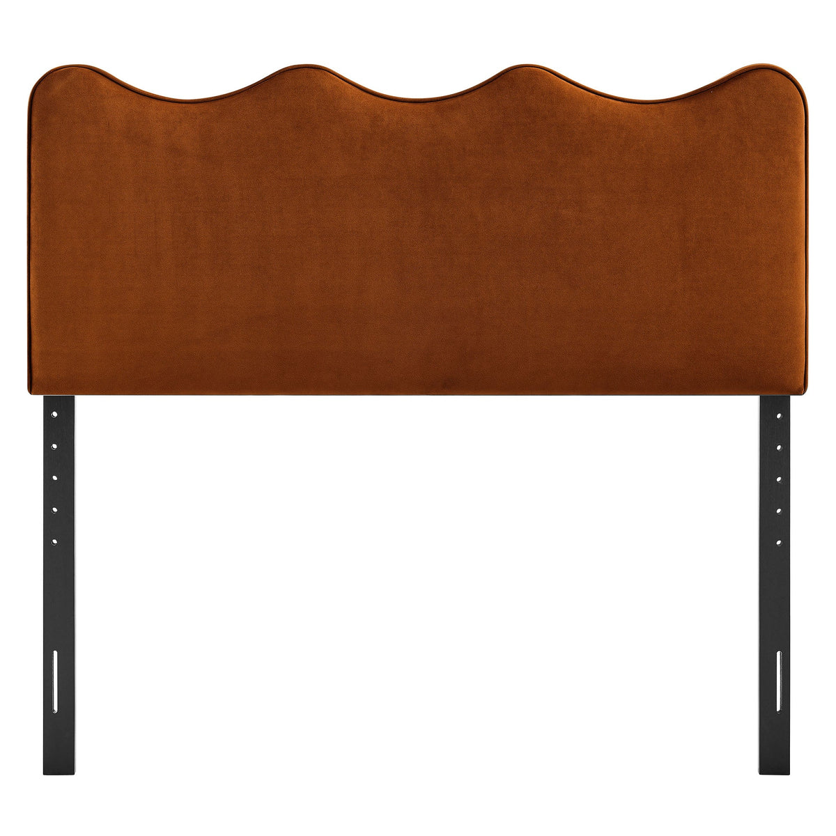 Athena stain-resistant velvet headboard warm brown scalloped top with black rails on Tampa Home & Garden Store