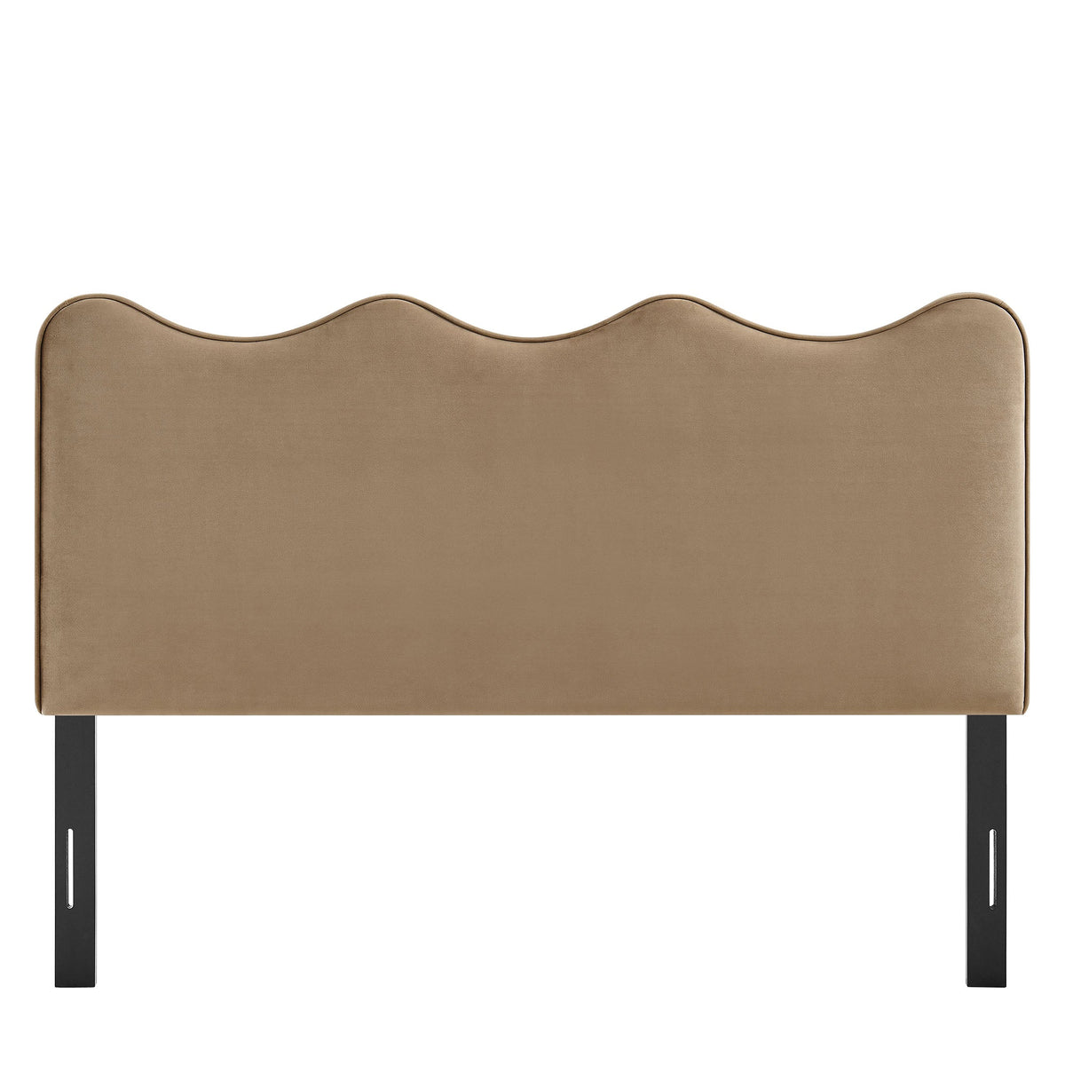 Headboard Athena Stain-Resistant Velvet tan with curved wave top and black legs by Modway on Tampa Home & Garden Store