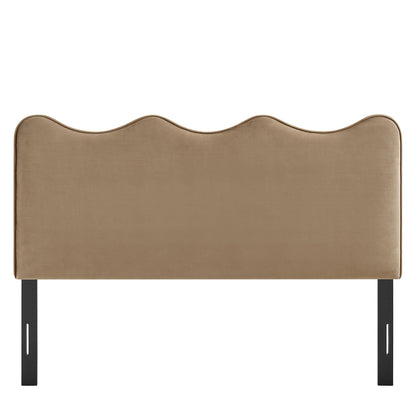 Headboard Athena Stain-Resistant Velvet tan with curved wave top and black legs by Modway on Tampa Home & Garden Store