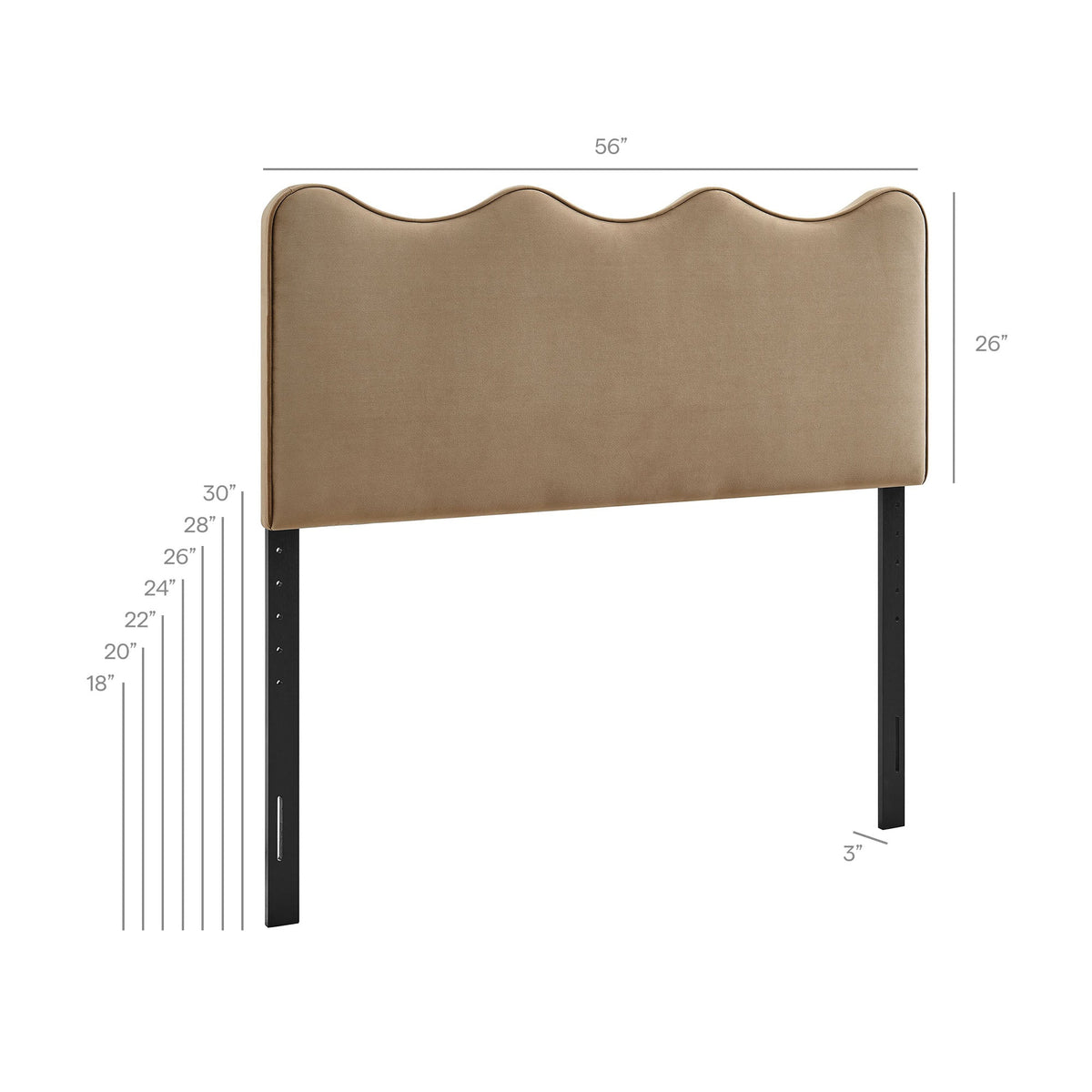 Athena Stain-Resistant Velvet Headboard by Modway in tan with wave-top and metal legs on Tampa Home & Garden Store