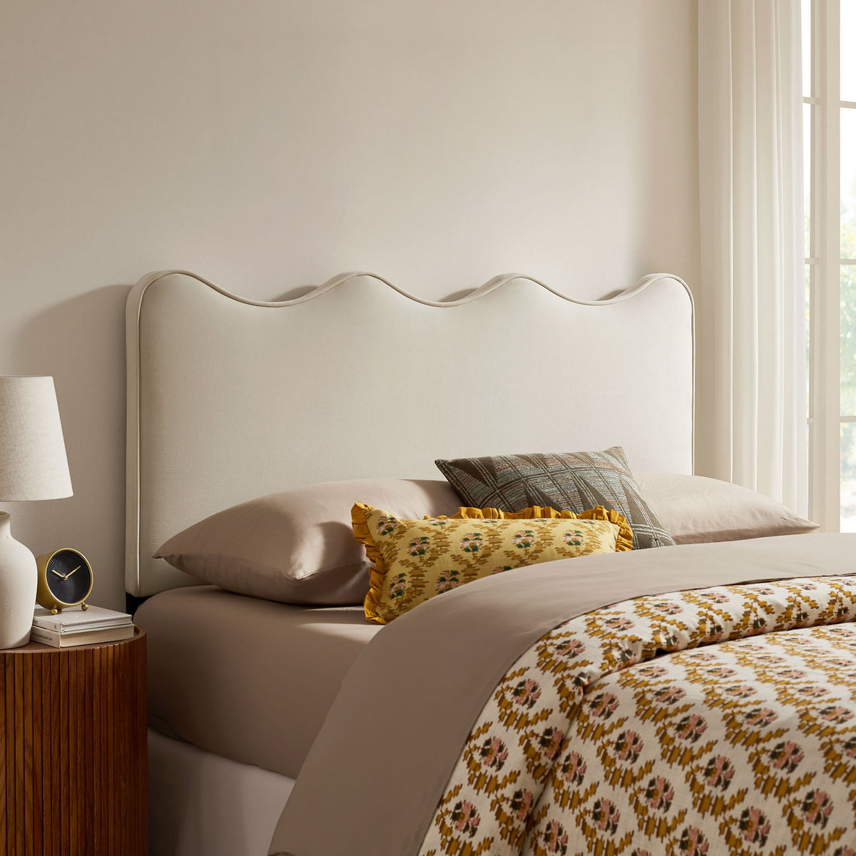 Athena stain-resistant performance velvet headboard in cream, curved wave design by Modway on Tampa Home & Garden Store