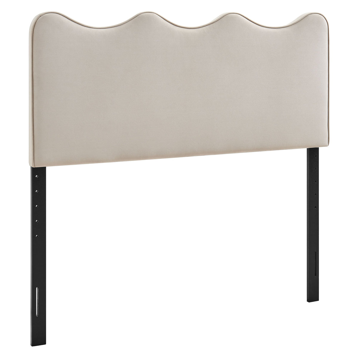 Athena stain-resistant velvet headboard in beige with scalloped top and metal legs by Modway on Tampa Home & Garden Store