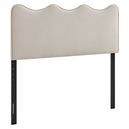 Athena stain-resistant velvet headboard in beige with scalloped top and metal legs by Modway on Tampa Home & Garden Store