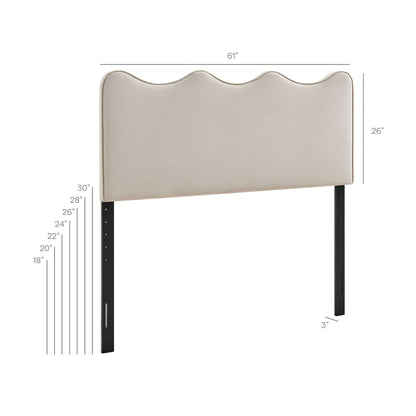 Athena stain-resistant performance velvet headboard in beige with a wavy top, 61 in wide on Tampa Home & Garden Store