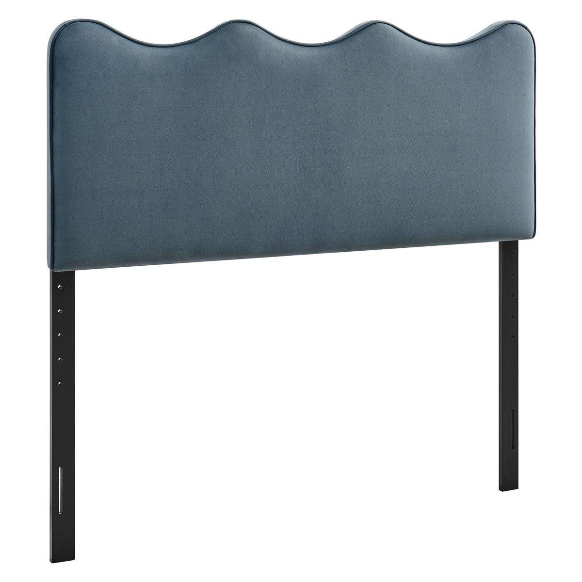Athena stain-resistant performance velvet headboard in blue with a wavy top and black legs on Tampa Home & Garden Store