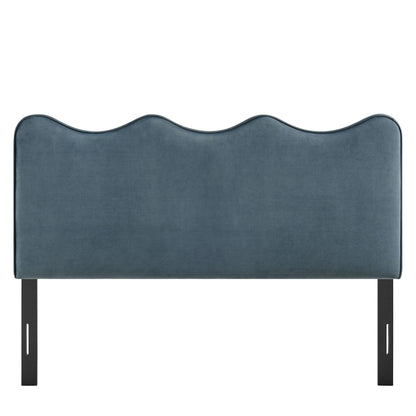 Athena stain-resistant velvet headboard in blue with curved wave top by Modway metal legs on Tampa Home & Garden Store