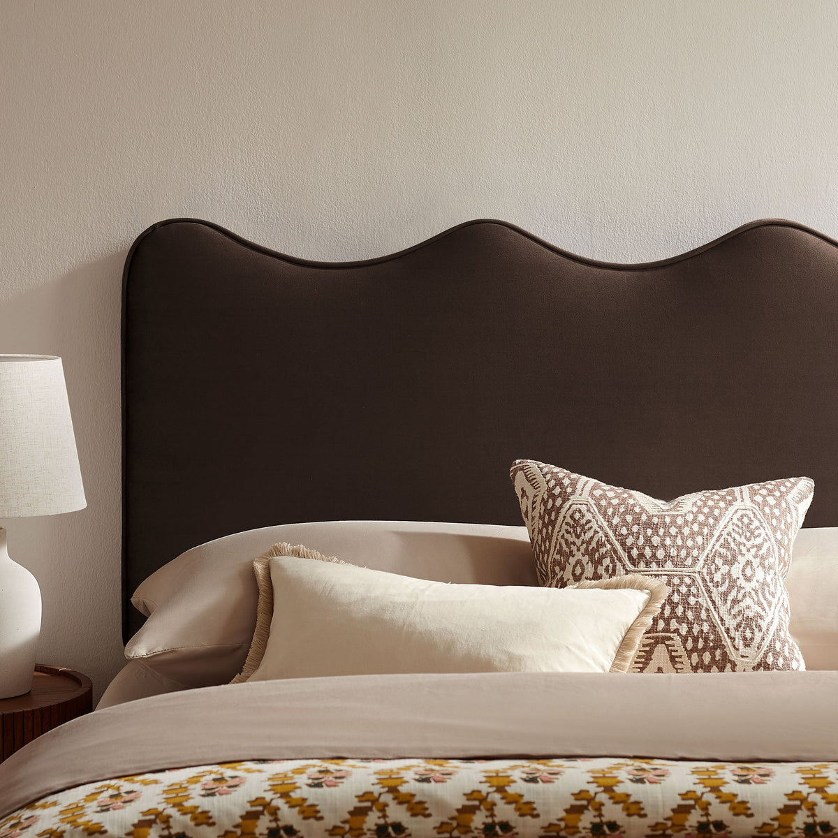 Athena stain-resistant velvet headboard, dark brown with curved silhouette by Modway on Tampa Home & Garden Store