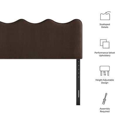 Athena Stain-Resistant Performance Velvet Headboard in brown with scalloped edge HouseOfZazla on Tampa Home & Garden Store