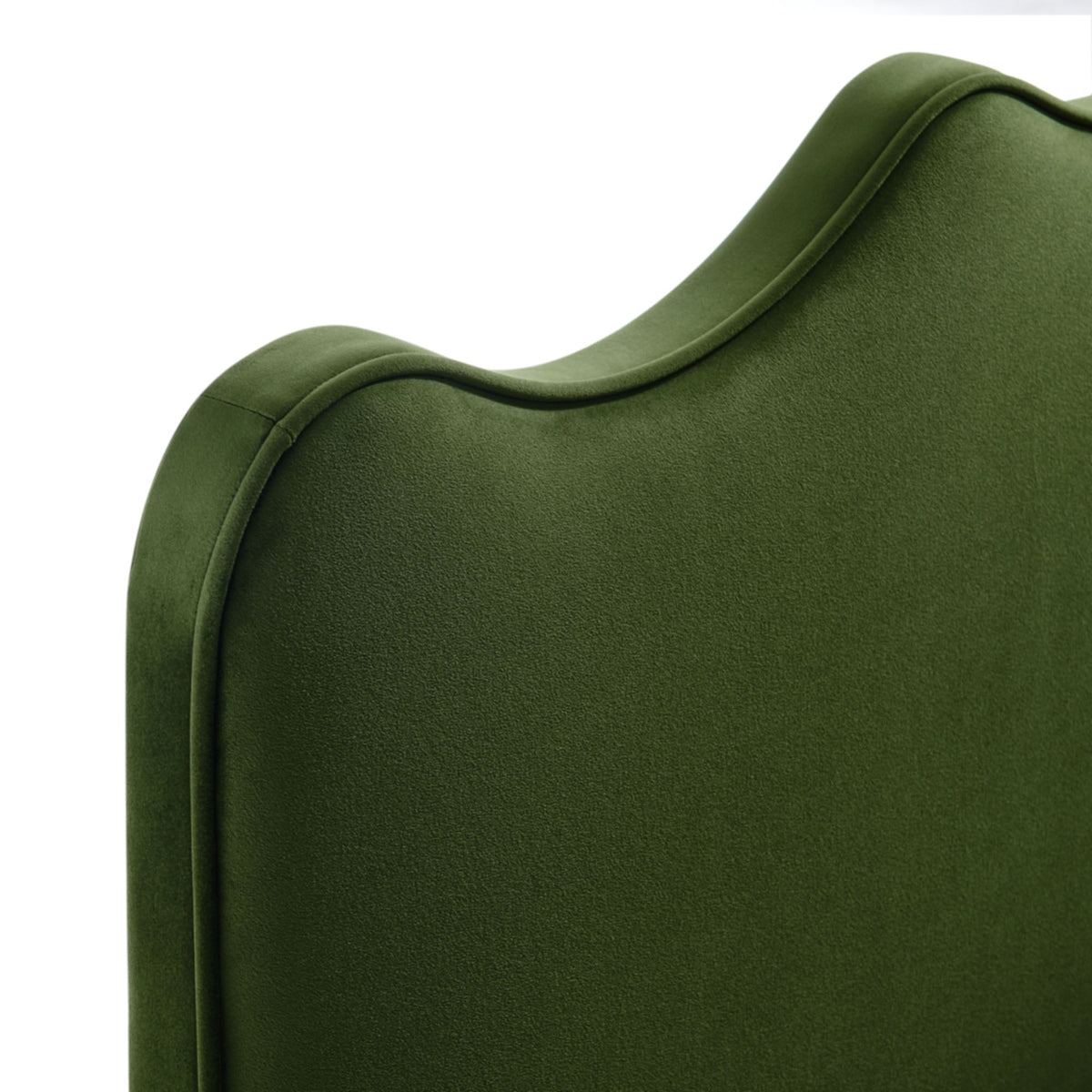 Athena Stain-Resistant Performance Velvet Headboard in green with curved edges and piping on Tampa Home & Garden Store
