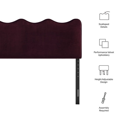 Headboard Athena stain-resistant performance velvet burgundy with scalloped edge on Tampa Home & Garden Store