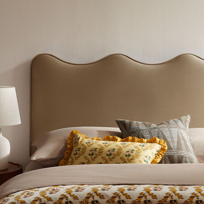 Athena stain-resistant velvet headboard by Modway, tan curved-top design, HouseOfZazla on Tampa Home & Garden Store