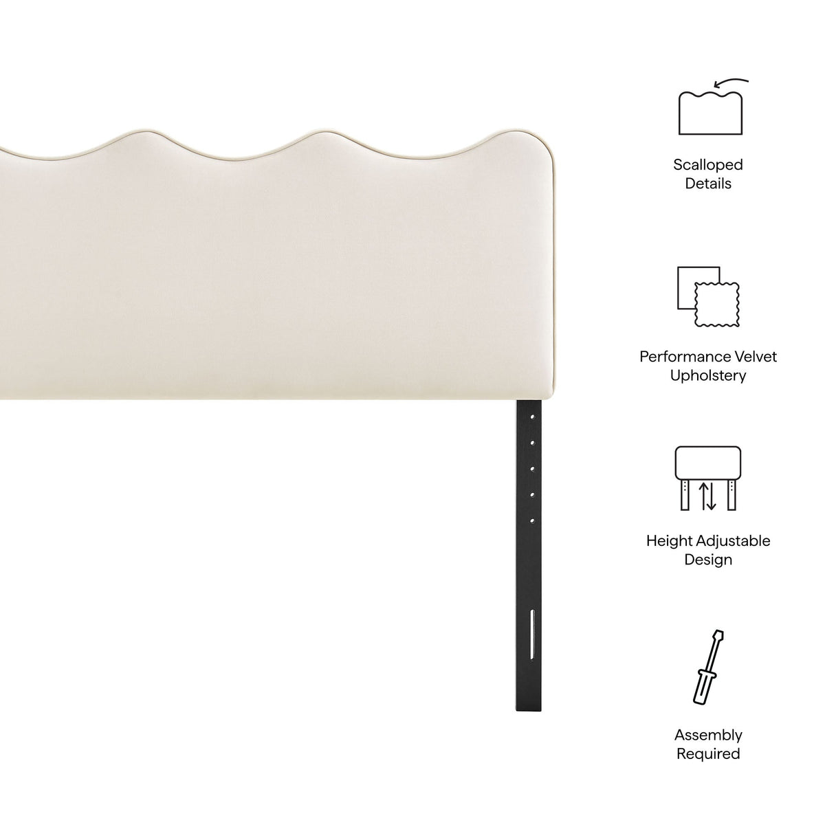 Athena stain-resistant performance velvet headboard by Modway, cream with scalloped edge on Tampa Home & Garden Store