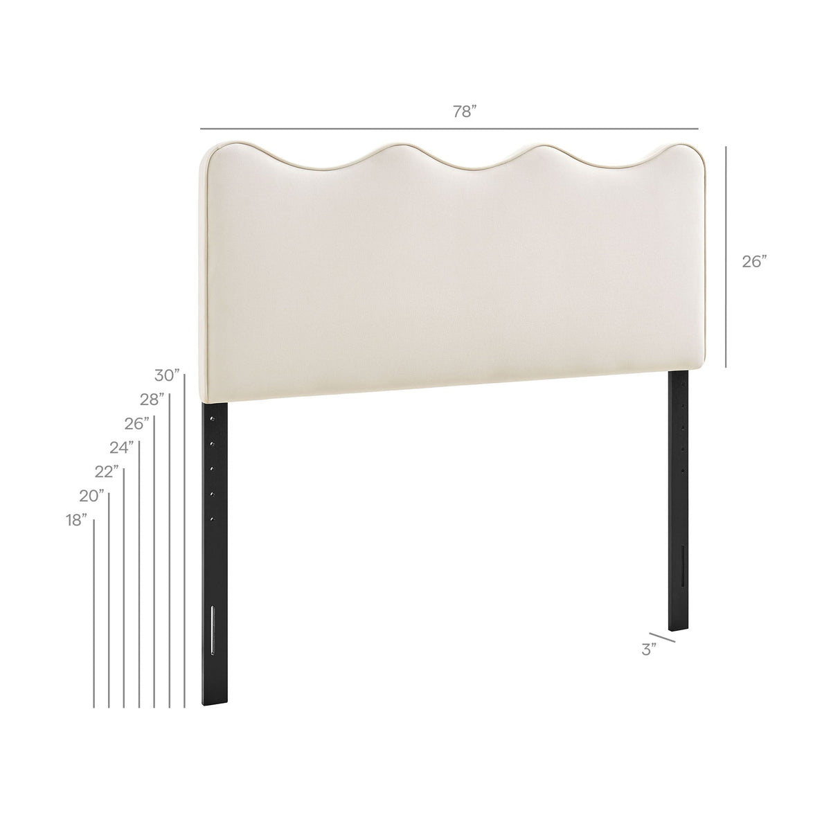 Athena stain-resistant performance velvet headboard, ivory upholstery, 78in width on Tampa Home & Garden Store