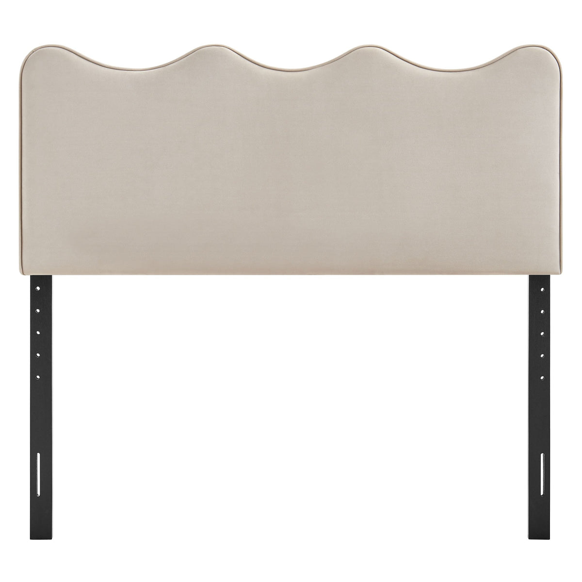 Athena stain-resistant velvet headboard in beige with a curved wavy top and black legs on Tampa Home & Garden Store