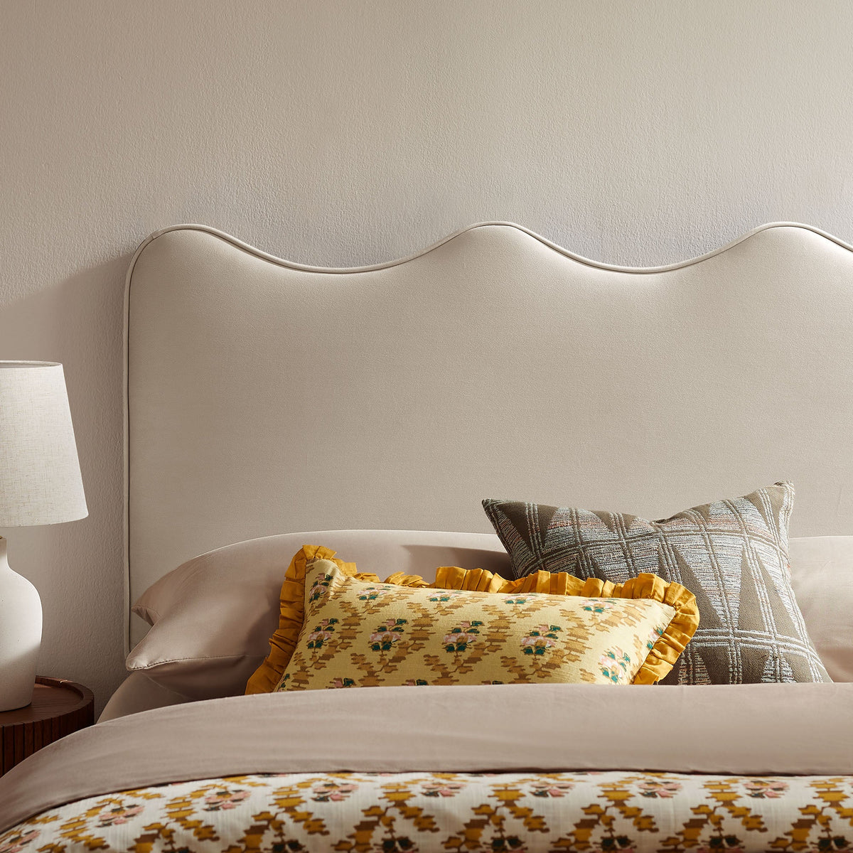 Athena stain-resistant performance velvet headboard by Modway with curved beige silhouette on Tampa Home & Garden Store