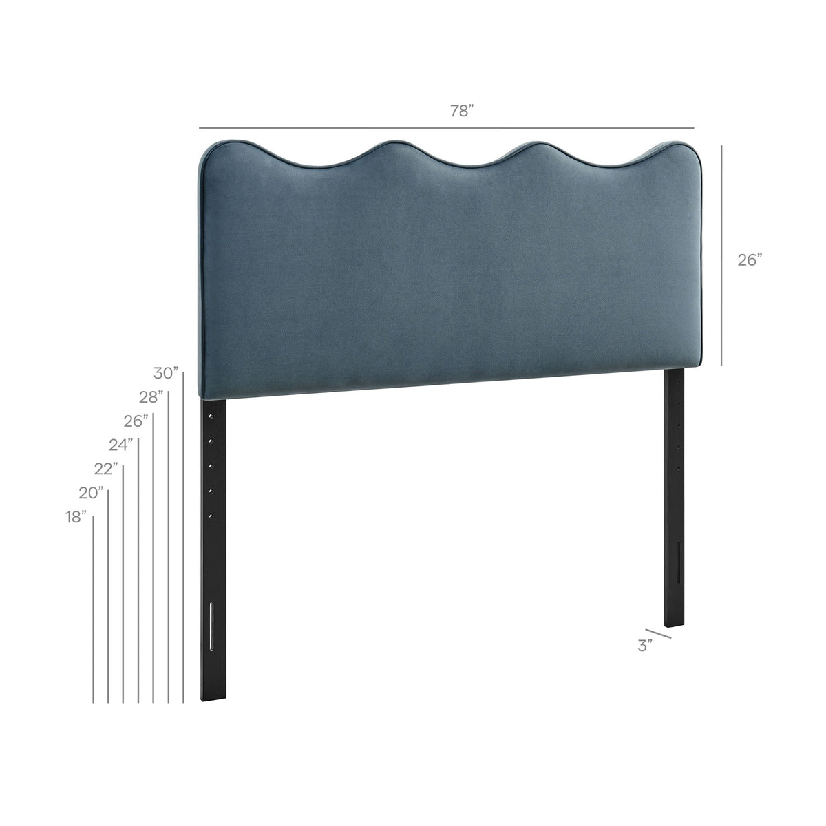 Athena stain-resistant performance velvet headboard in blue with black metal legs on Tampa Home & Garden Store