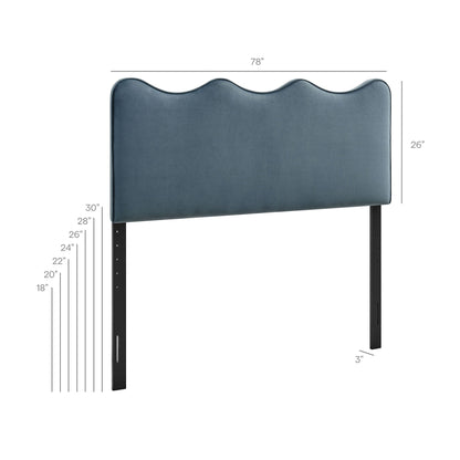 Athena stain-resistant performance velvet headboard in blue with black metal legs on Tampa Home & Garden Store