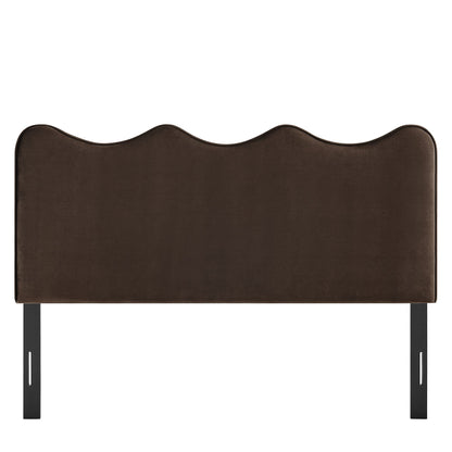 Athena Stain-Resistant Velvet Headboard curved scalloped top brown by HouseOfZazla on Tampa Home & Garden Store