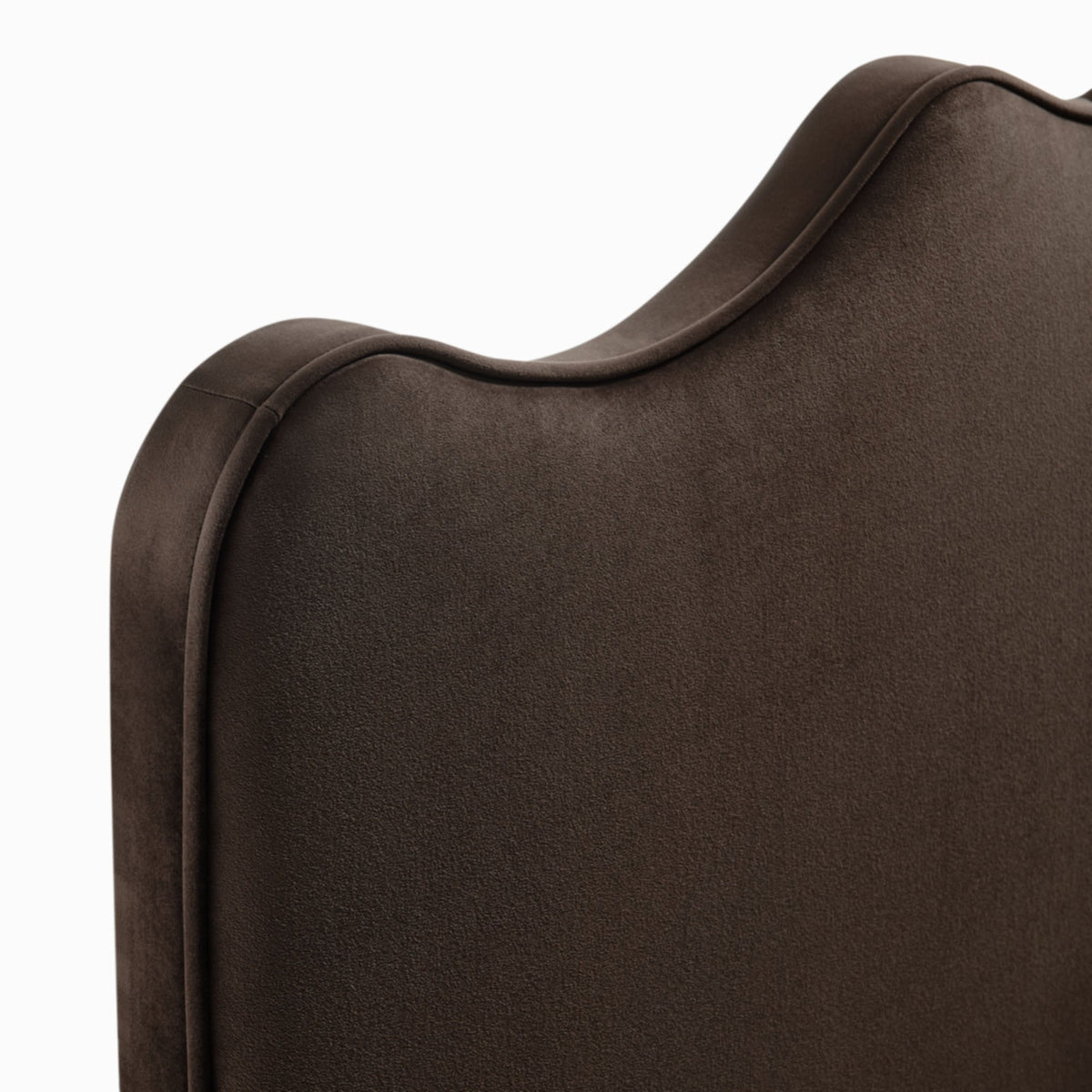 Athena stain-resistant performance velvet headboard in brown with curved, piped edges on Tampa Home & Garden Store