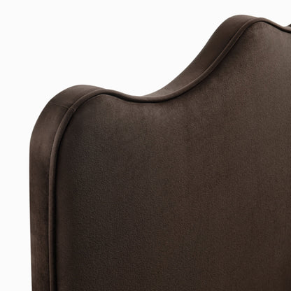 Athena stain-resistant performance velvet headboard in brown with curved, piped edges on Tampa Home & Garden Store
