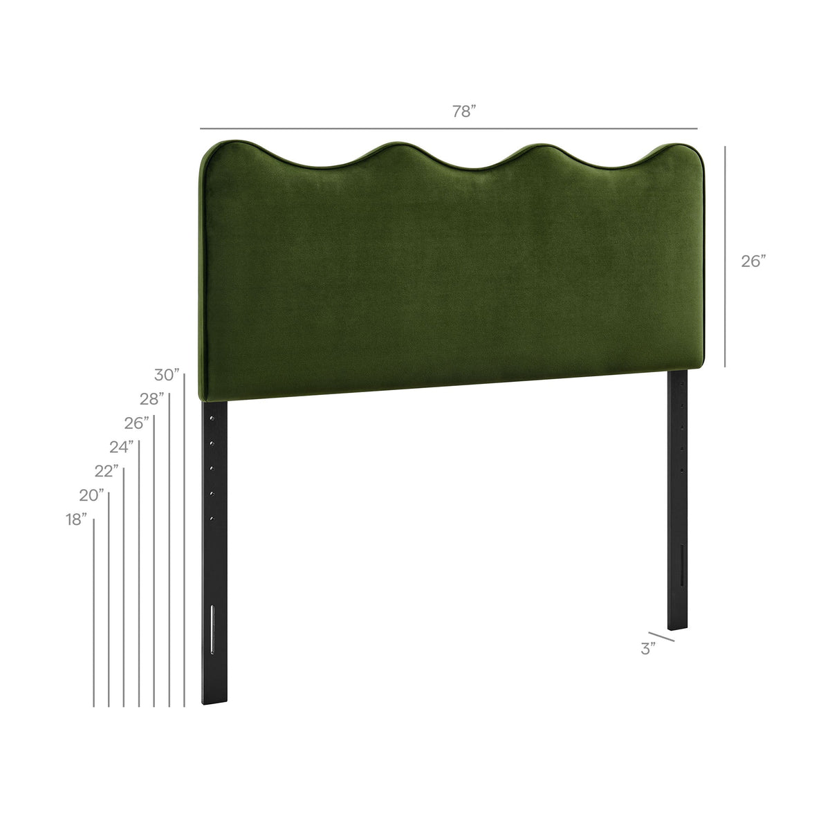 Athena stain-resistant velvet headboard in emerald green with scalloped top and metal legs on Tampa Home & Garden Store