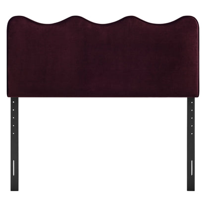 Athena stain-resistant velvet headboard in burgundy with curved top and metal legs on Tampa Home & Garden Store