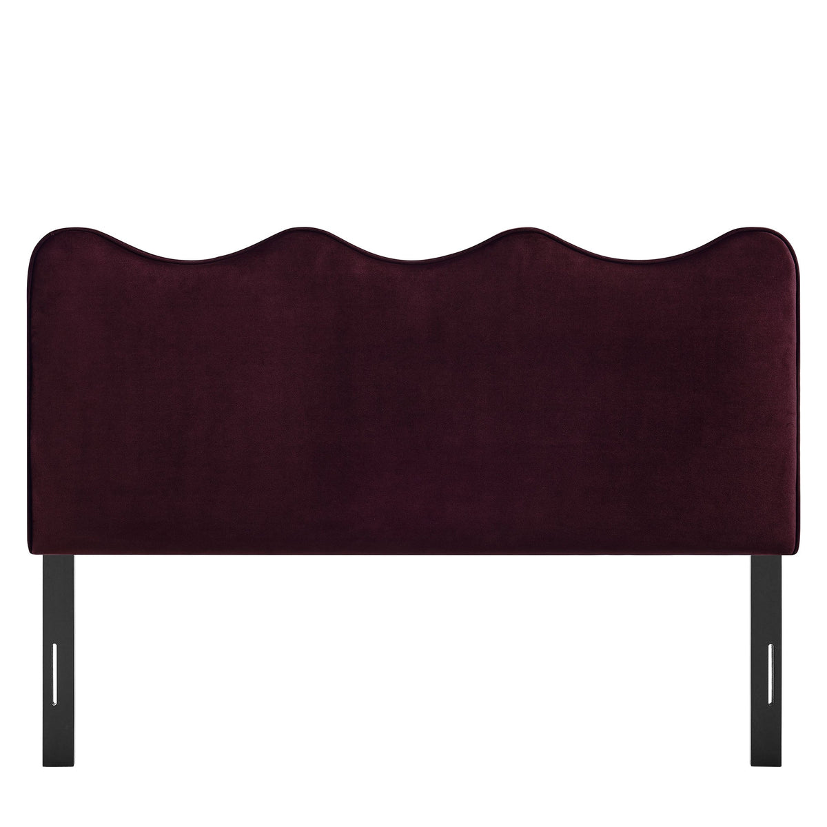 Athena stain-resistant velvet headboard in burgundy with wave top and black legs on Tampa Home & Garden Store
