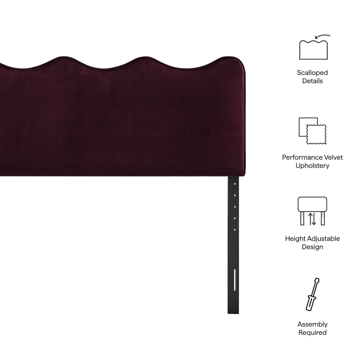 Athena headboard stain-resistant velvet burgundy with scalloped edge HouseOfZazla on Tampa Home & Garden Store